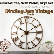 Metal Jam Dinding Vintage Iron Wall Decoration Clock Minimalist Roman 40Cm/50Cm/60Cm