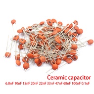 100pcs Ceramic capacitor 50V 6.8nF 10nF 15nF 20nF 22nF 33nF 47nF 68nF 100nF 0.1uF