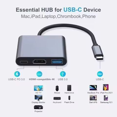 8/7/3-In-1 USB C HUB 100W Power USB 3.0 4K HDMI-Compatible For MacBook Surface Chrome Steam Deck Sta
