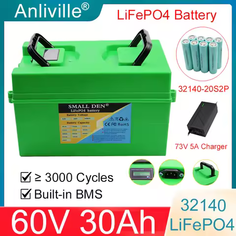 64V 30Ah 32140 lithium iron phosphate battery pack, 3200W, suitable for 73V electric tricycle outdoo