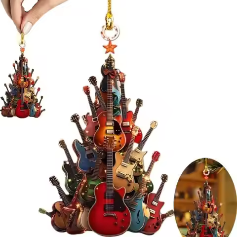 New 2D Design Christmas Decorations Music Theme Party Acrylic Guitar Ornaments Xmas Tree Ornament Gi