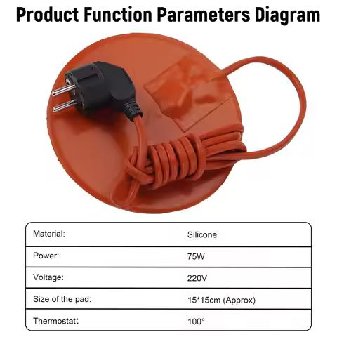 Round Silicone Heating Pad 220V 75W 15Cm Diameter Waterproof Self‑Adhesive Heater Mat 2M Power Cord