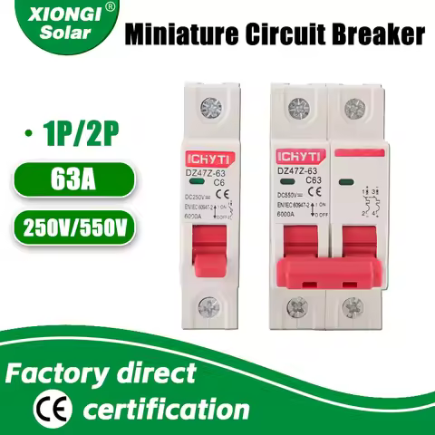 XIONGISOLAR DZ47Z-63 Air Switch Mini Circuit Breaker MCB For Photovoltaic 2P/1P PV Din Rail DC 250V 