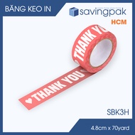 SBK3H - 3 rolls of THANK YOU printed tape, size 4.8cm x 70yards - THANK YOU tape, sealing tape