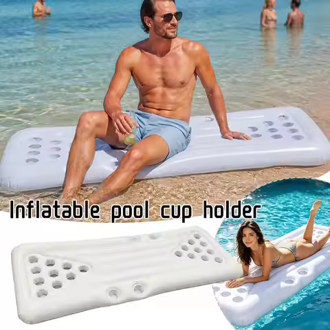 Inflatable Beer Pong Pool Mat Floating Water Table with 24 Cup Holes Swimming Pool Mattress Entertai