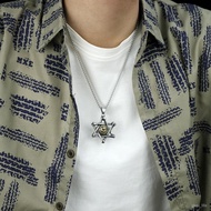 WJ02Devil's Eye Hexagonal Star Pendant Vintage Distressed Long Sweater Chain Punk Men's Trendy Necklace Personality Neck
