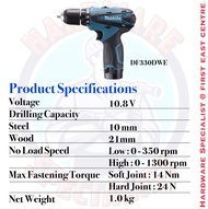 Makita 10.8V Cordless Driver Drill DF330DWE