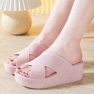 sandal budak perempuan selipar perempuan selipar wanita Summer Thick-Sole High Heel Cross Strap Wedg