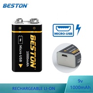 Beston 9v usb battery 1000mah rechargeable batteries