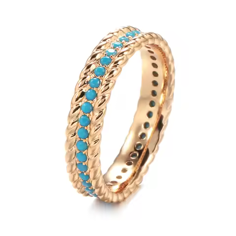 Kinel New 585 Rose Gold Full Circle Ring Luxury Stackable Turquoise Finger Ring For Women Fine Daily