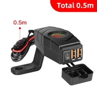 อะแดปเตอร์ USB QC 36W กันน้ำ Charger Sepeda Motor DC 12V-24V พร้อมจอแสดงผลแอลอีดี & เปิด/ปิดสวิตช์สา
