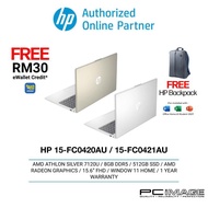 HP LAPTOP 15-FC0420AU/15-FC0421AU - Gold/Silver (AMD Athlon/8GB/512GB/15.6" FHD)[Free Backpack+Offic