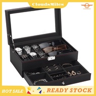 [CloudsMiles] Watch Box, Mens Jewelry Box with 6 Slot Watch Case & 3 Slot Sunglasses Organizer, 2 La