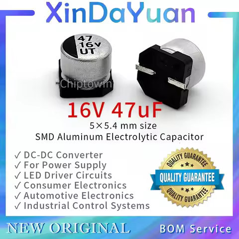 50pcs 16V 47uF 5×5.4mm SMD Aluminum Electrolytic Capacitor Low ESR