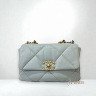 CHANEL 19系列冰川藍羊皮金釦小號口蓋包 AS1160