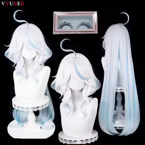 Fontaine Focalors Cosplay Wig Furina Wigs 100cm Long White Blue Curly Wavy Wigs Heat Resistant Hair 