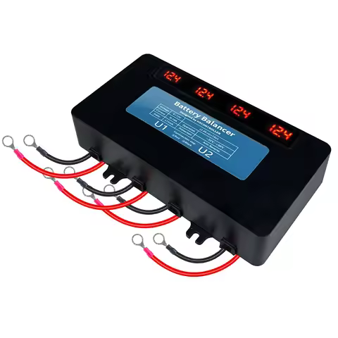 48V Battery Equalizer With Voltage Display 4x 12V Flood AGM Lead Acid Batteries Bank Voltage Active 
