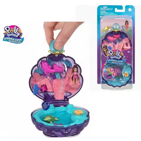 Original Polly Pocket Mini Polly Bay Adventure Purple Shell Pocket Eight Treasure Box Play Home Chil