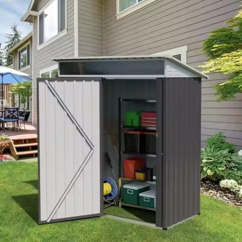 5 x 3 x 6 FT Outdoor Storage Shed Clearance, Metal Garden Shed with Large Window and Lockable Door, 