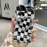 MHKEID Casing Hp VIVO Y22 VIVO Y22s Case Pola hati persegi hitam dan putih transparan Silikon Softca