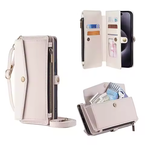 Flip Cover Fashion Solid Color PU Leather Zipper Crossbody Wallet Mobile Phone Case For OPPO A5X Ren