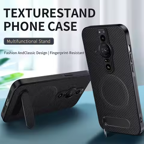 For Sony XPeria PRO1 Case Premium Carbon Fibre Texture PC+TPU Magnetic Bracket Shockproof Protection