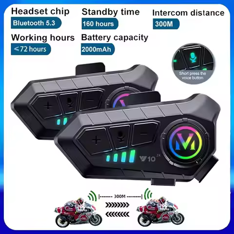 1/2Pcs Y10 2x Bluetooth Motorcycle Helmet Intercom 300M Wireless Intercomunicador 2000Mah Moto Walki