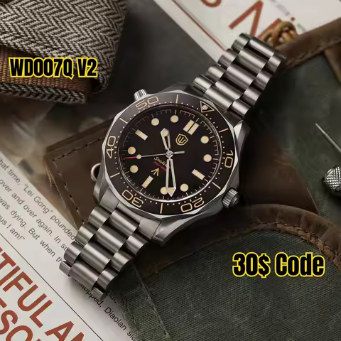 Watchdives Luxury Titanium Watch 007 NTTD VH31 Sweep Quartz Wristwatches AR Sapphire 200M Waterproof