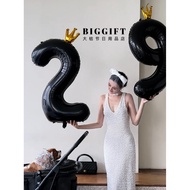 Ins Style 133cm Cool Black Crown Number Balloon Male Female Adult 25th Birthday Party Photo Props De
