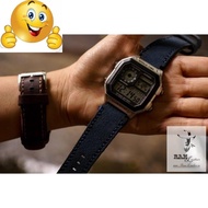(With Key + Key + Tree Change Strap) CASIO AE1200 / SEIKO 5 Genuine Cow Leather Watch Strap 1963 Cobalt Blue.