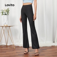 (Essential Item) Lovito Casual Plain Basic Flare Leg Pants for Women