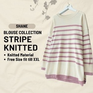 ZOE ARISSA MUSLIMAH BLOUSE KNITTED STRIPE SHANE Knitwear Knit Shirt Women Knitted Baju Labuh Murah W