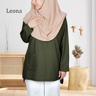 (40kg-140kg) TUDIAA LEONA - Up and Down Tshirt Muslimah Basic Long Sleeve Blouse Waffle Knit Plus Size with pocket