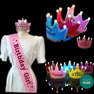 DG Glowing LED Birthday Hats & + Birthday Sash For Happy Birthday Party Decoration