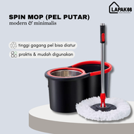 LEBIH HEMAT COD Spin Mop Alat Pel Putar + Ember Plastik Tanpa Pakai Tangan Stainless Steel Lantai Su