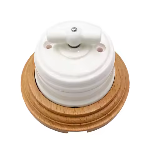 Retro Ceramics Switch EU Socket Wooden Base Brown Primary Wood Color Switch Accessories Hole Diamete