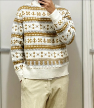 UNIQLO เสื้อยืดคอกลมแจ็คการ์ด Shufulei ของแท้เสื้อกันหนาวแบบมีเชือกคู่ฤดูหนาวของครอบครัวญี่ปุ่น45161