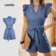 Lovito Casual Jumpsuit Ruffle Spring/summer Blue Jumpsuit for Women LBL29031