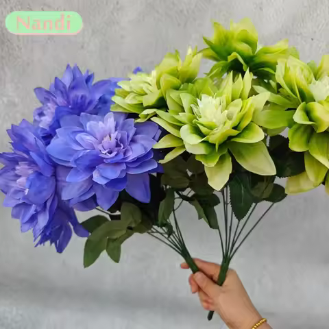 Large Diameter 7-Head Dahlia Simulation Flower Thousand Layer Dahlia Wedding Home Decoration Flower
