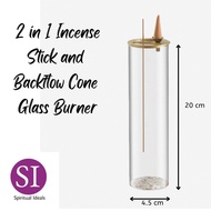 SI 2 in 1 Glass Incense Burner for Incense Stick and Backflow Cone Use - 20 cm Tall, 4.5 cm Diameter