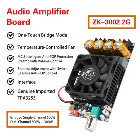 DC 18-50V ZK-3002 2G Upgraded Pure Post Amplifier Board 300Wx2 TPA3255 Bridged Mono 600W AMP Audio M