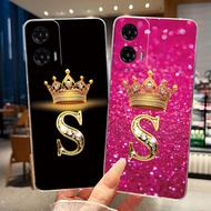 Casing For Motorola Moto G35 5G Phone Case Fashion Crown Initial Letter Clear Soft Silicone Jelly Co