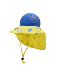 1頂兒童戶外印花遮陽帽透氣漁夫帽,帶恐龍圖案面罩