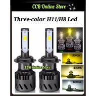2 x 3 Color Car LED Headlight Kits H11/H8 8000Lm LED Light Bulb3000K 4300K 6000K