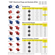 CEE INDUSTRIAL PLUG WALL SOCKET CONNECTOR SOCKET 16A 32A 3 PIN 4 PIN 5 PIN BLUE/RED SINGLE PHASE(220