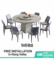 Q 10 - (3 Options) 6 Seater Round Marble Dining Table / Marble Table for 8 Persons / Round Marble Dining Table For 6 / 1+6  Marble Dining Table Set / 1+6 Marble Dining Set / 5 Feet Marble Dining Table / 8 Seater Marble Dining Set / Set Makan Marble (TWL