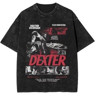 New Dexter Morgan Edition Middle Finger Retro Trendy Vintage Washed T-Shirt Summer Y2K Tops Cotton M
