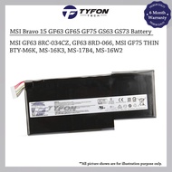 MSI Bravo 15/GF63/GF65/GF75/GS63/GS73/MS-16/MS-17/WP65 Compatible Laptop Battery BTY-M6K