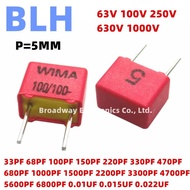 5PCS WIMA RED FKP2 5MM Film Capacitor Hi-Fi Audio P5 63V 100V 250V 630V 1000V 0.001UF 1000PF 0.0015U