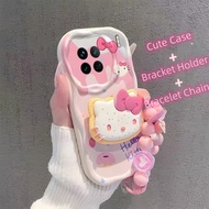 Cute Hello Kitty Bracket Bracelet Phone Case For Realme C55 C53 C65 C63 C76 C75 C71 C21Y C35 C31 C33